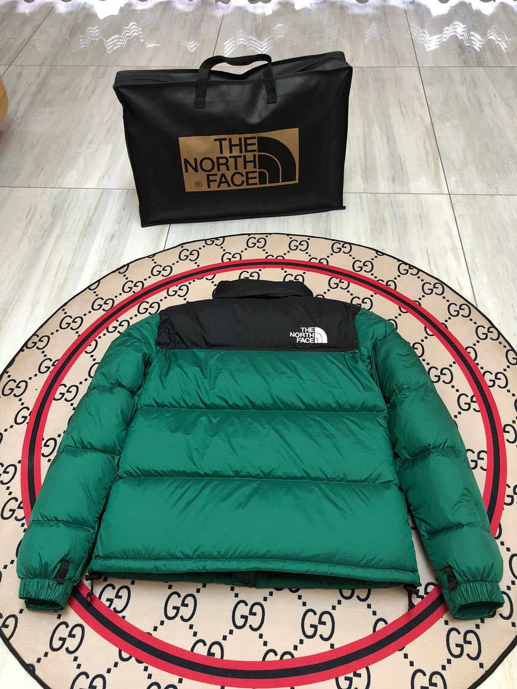 The North Face Emerald Green and Black Colorblock Puffer Jacket