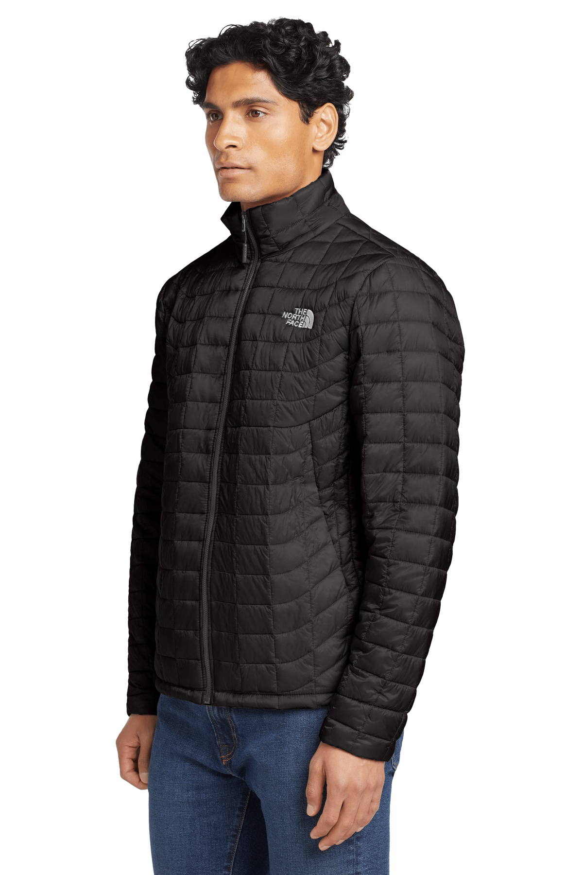The North Face Black Grid-Quilted Stand Collar Jacket