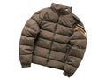 Moncler Taupe Brown Striped Sleeve Stand Collar Puffer Jacket