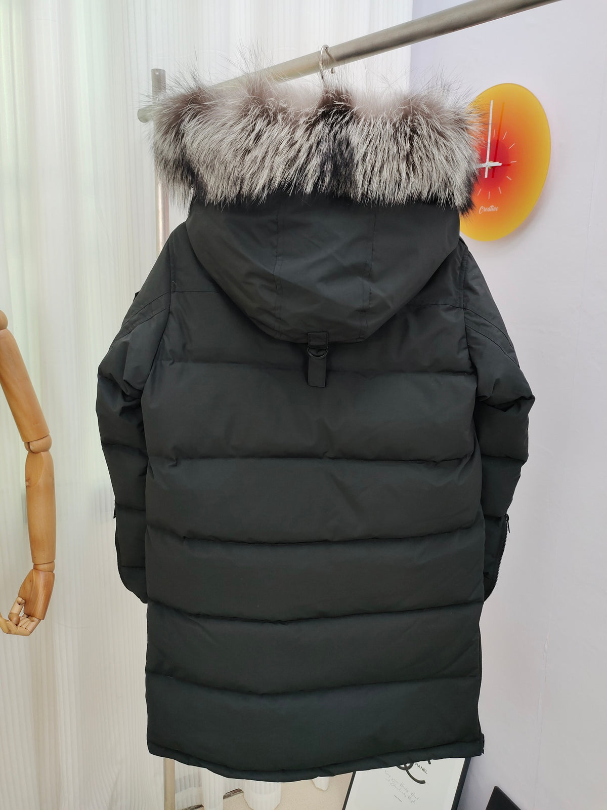 Moose Knuckles Black Plush-Trim Hooded Long Puffer Parka