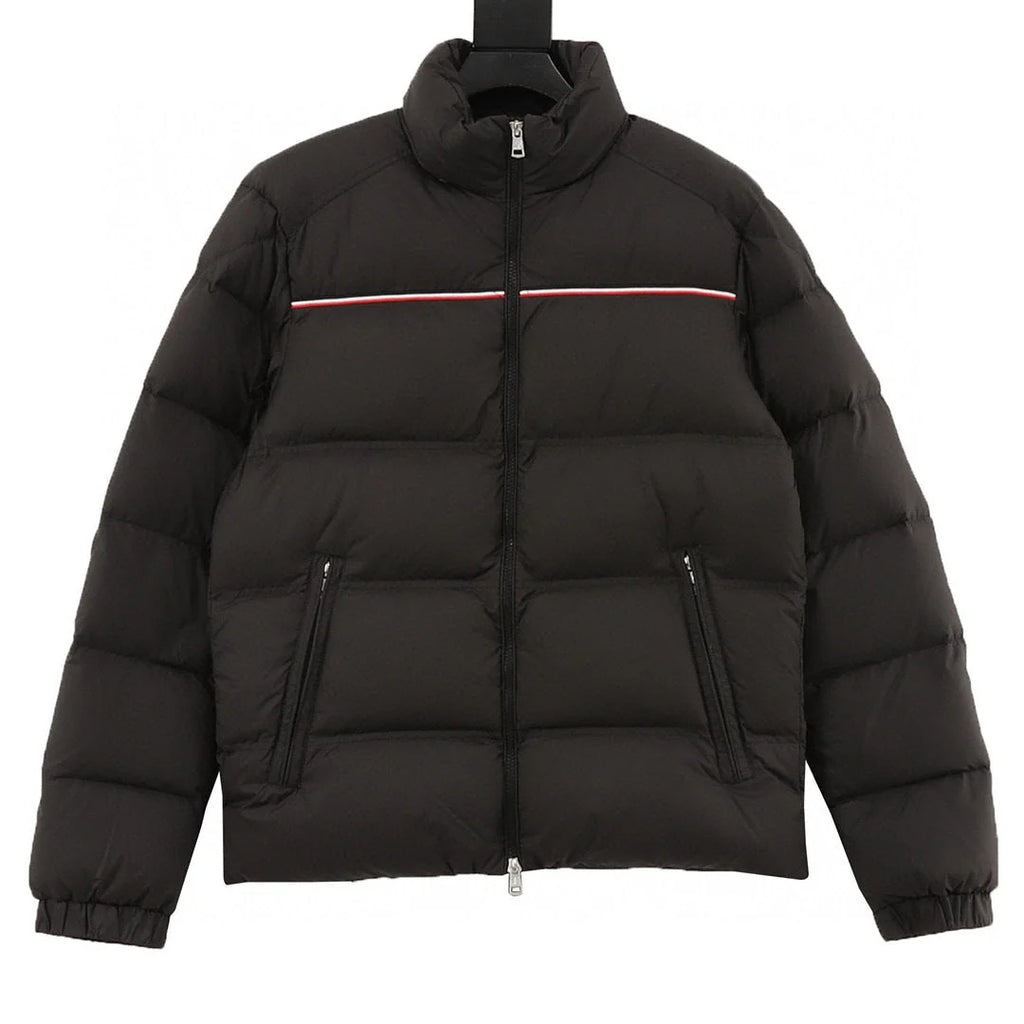 Moncler Black Contrast Stripe Stand Collar Puffer Jacket