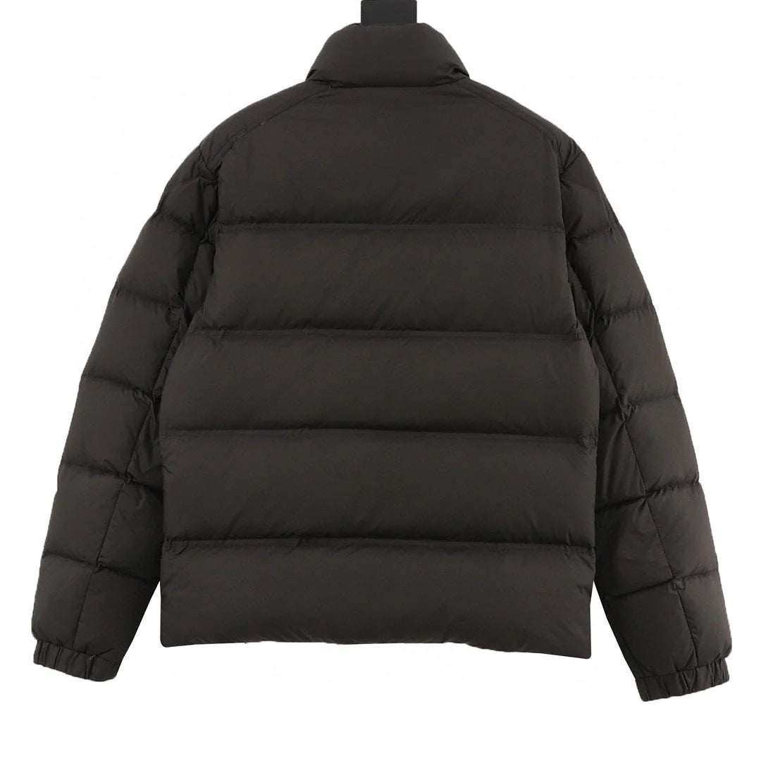 Moncler Black Contrast Stripe Stand Collar Puffer Jacket