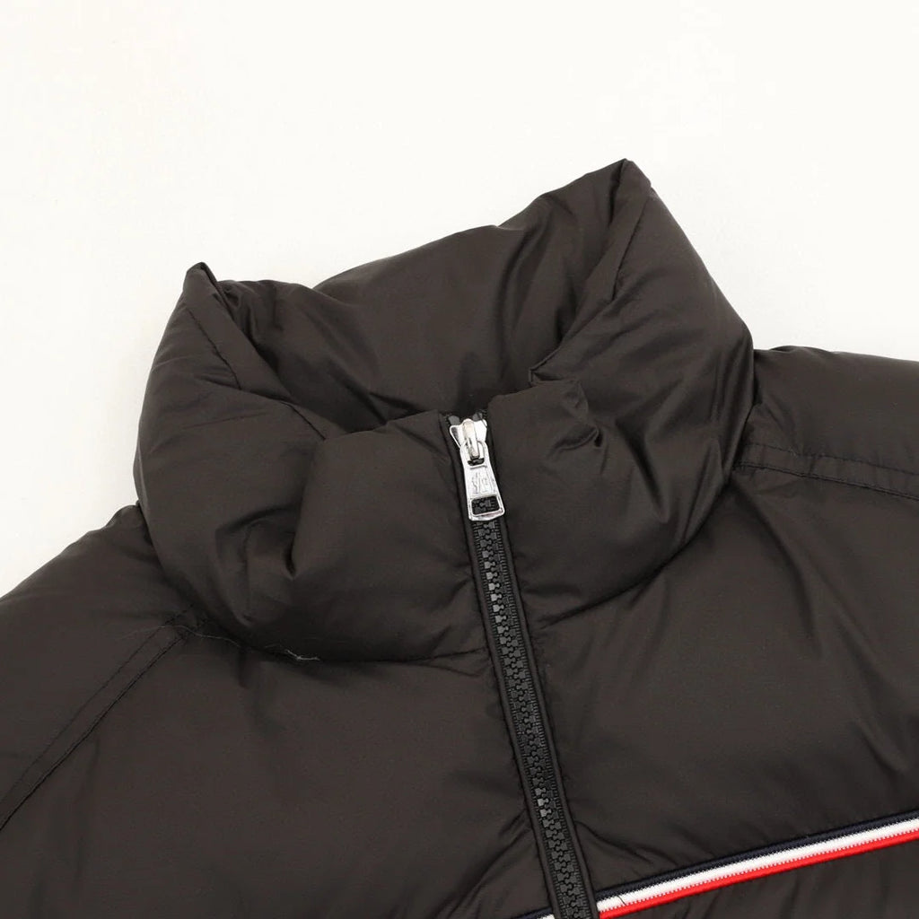 Moncler Black Contrast Stripe Stand Collar Puffer Jacket