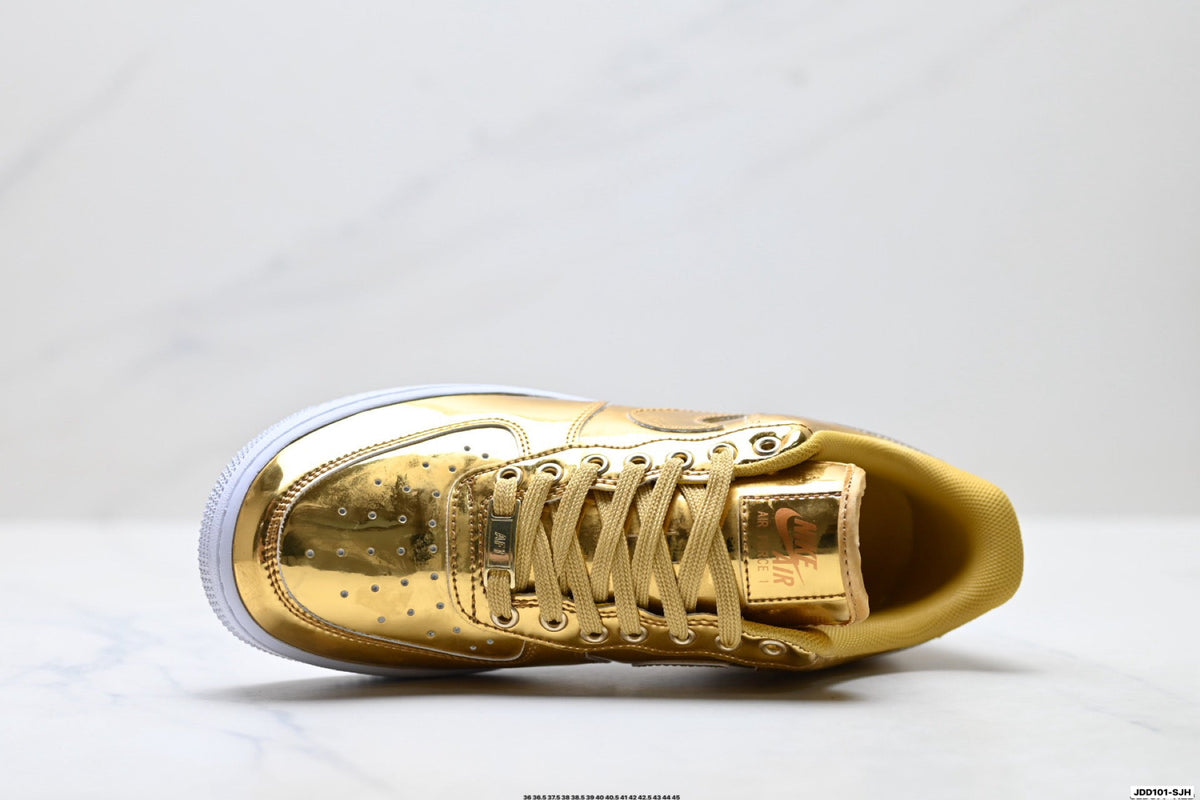 Nike Air Force 1 Low Gold Metallic Unisex Sneakers Style 18