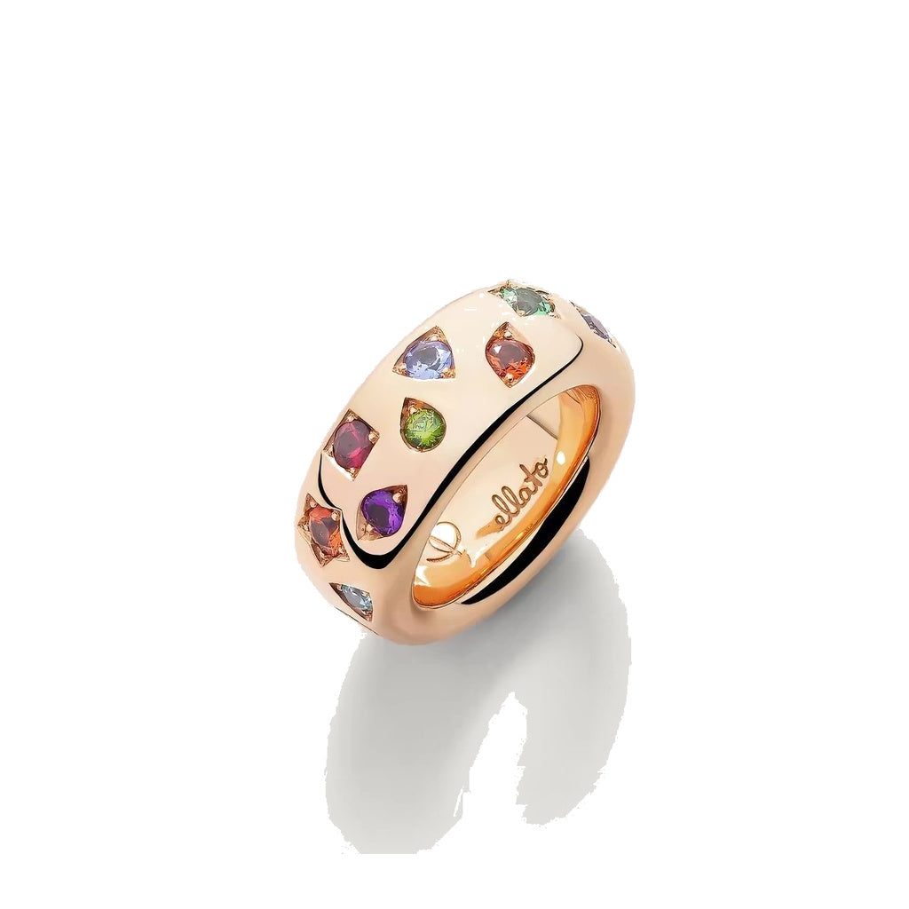 Pomellato Style Multicolor Stone Cubic Zirconia 18K Gold-Plated Ring