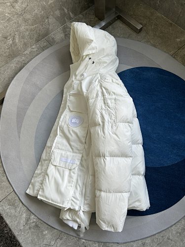 Canada Goose Ivory White Multi-Pocket Hooded Puffer Jacket