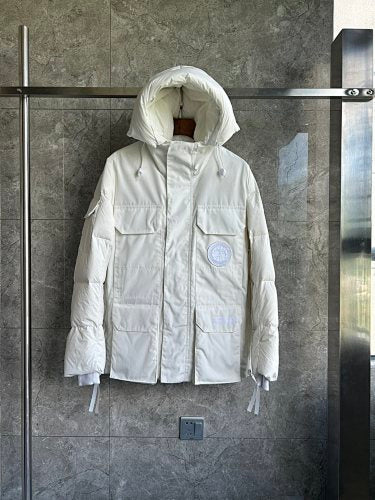Canada Goose Ivory White Multi-Pocket Hooded Puffer Jacket
