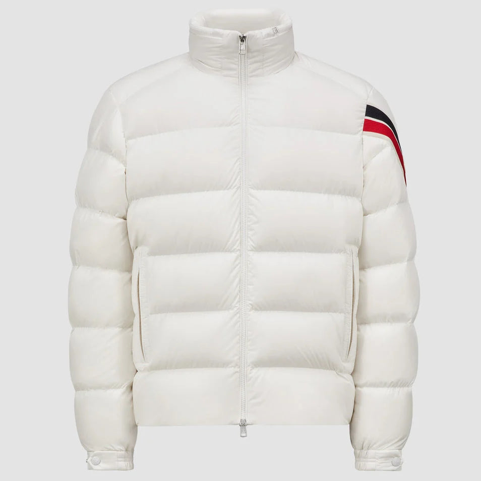 Moncler Off-White Stripe Detail Stand Collar Puffer Jacket
