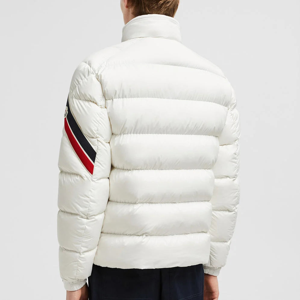 Moncler Off-White Stripe Detail Stand Collar Puffer Jacket