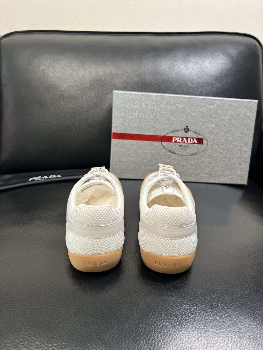 Prada Men's White Gum Sole Low-Top Sneakers