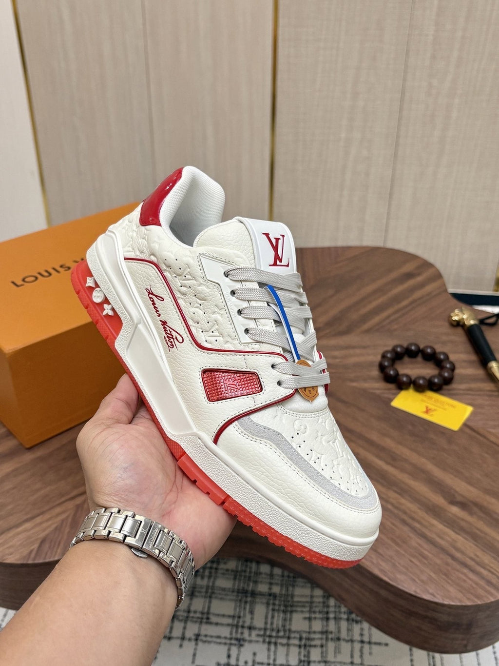 Louis Vuitton Red and Blue Accent Sneakers