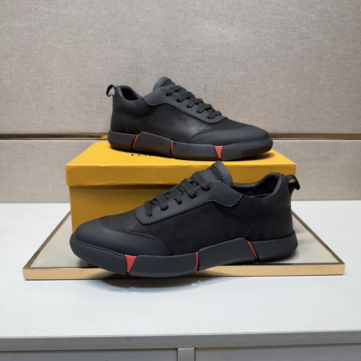 Louis Vuitton Black Low-Top Sneakers with Red Accents
