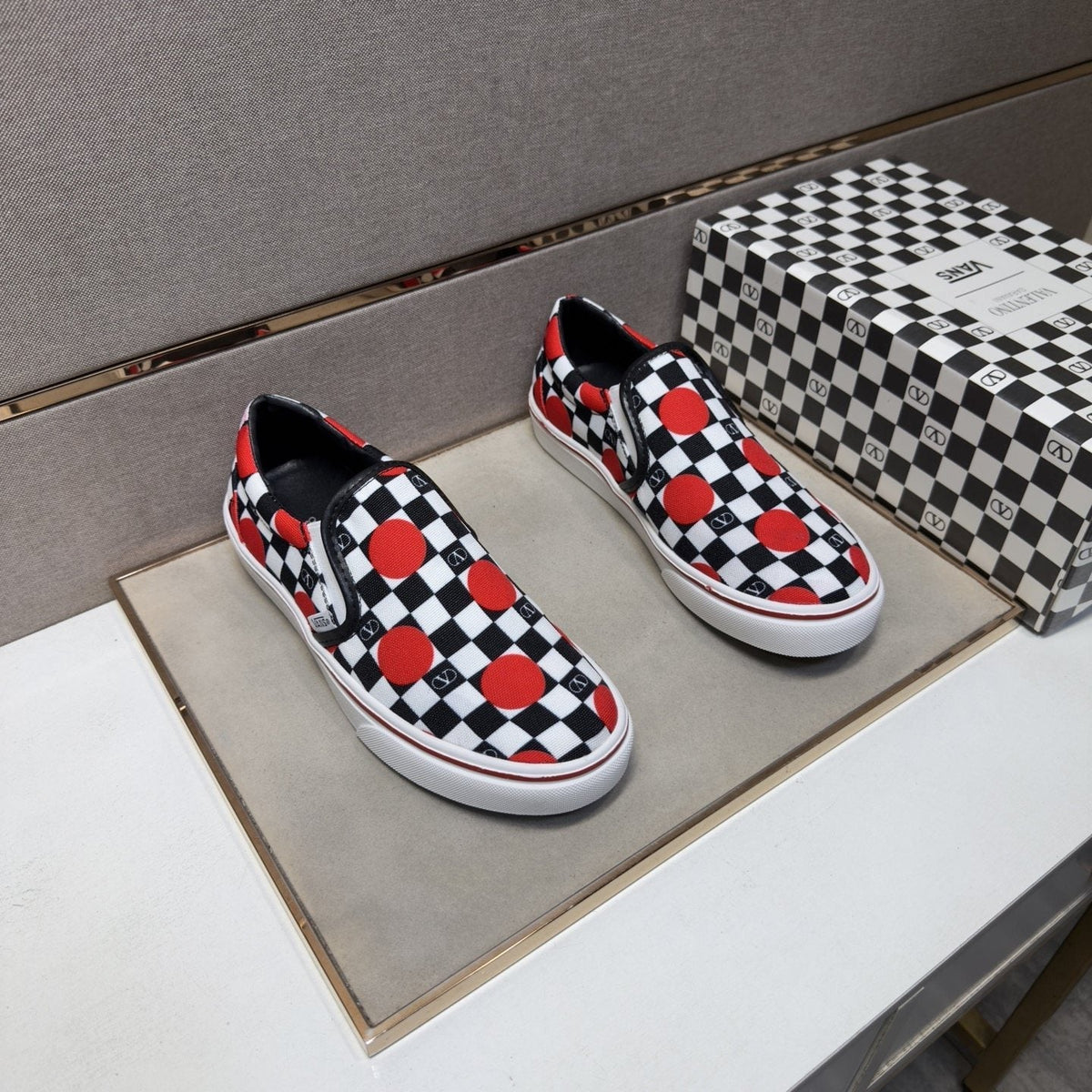 Vans Men's Checkerboard Slip-On Shoes - Black, White & Red