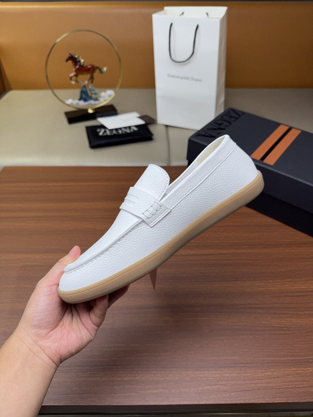 Zegna White Strap Loafers