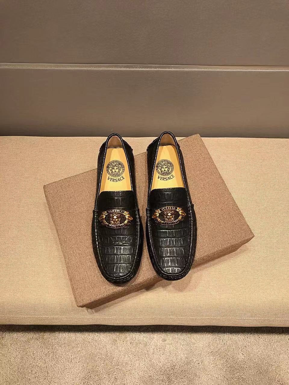 Versace Black Textured Loafers