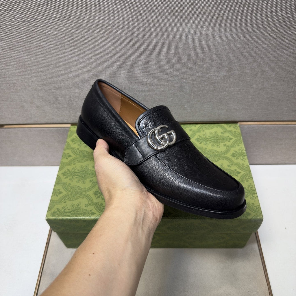 Gucci Men's Black Metal-Hardware Loafers - Leather Lining