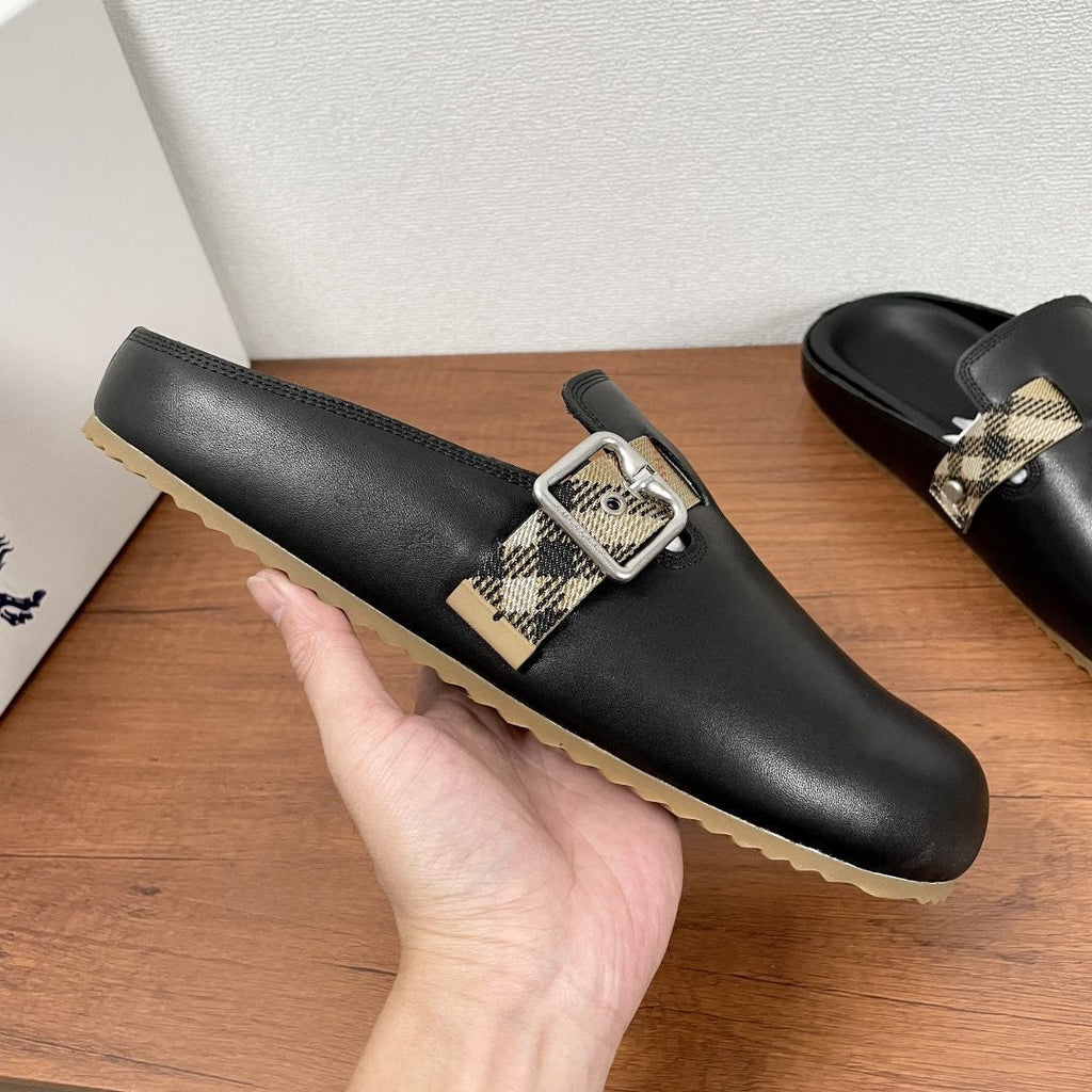 Burberry Black Check Buckle Slide Sandals