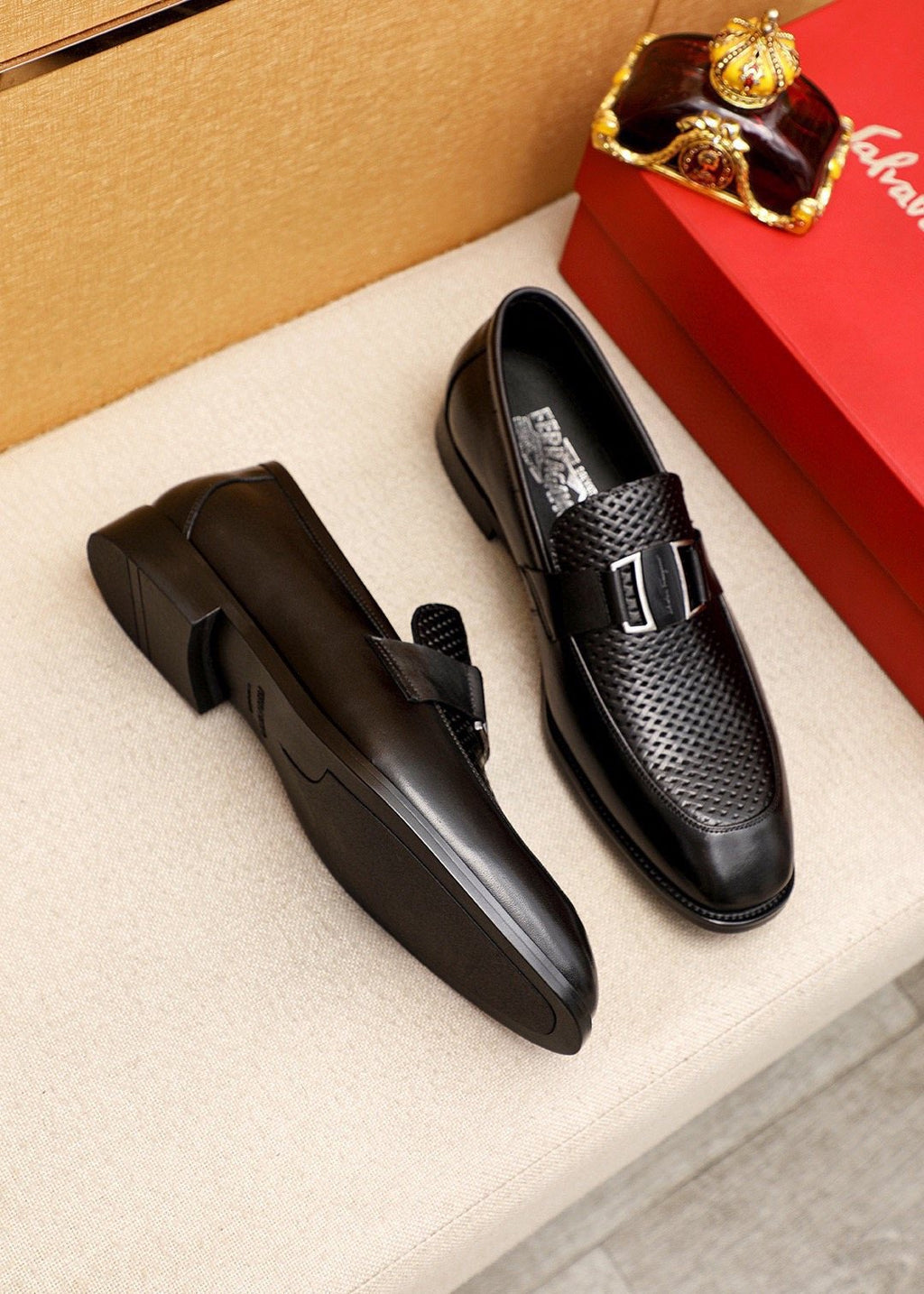 Ferragamo Men's Black Buckle Loafers - Rubber Sole