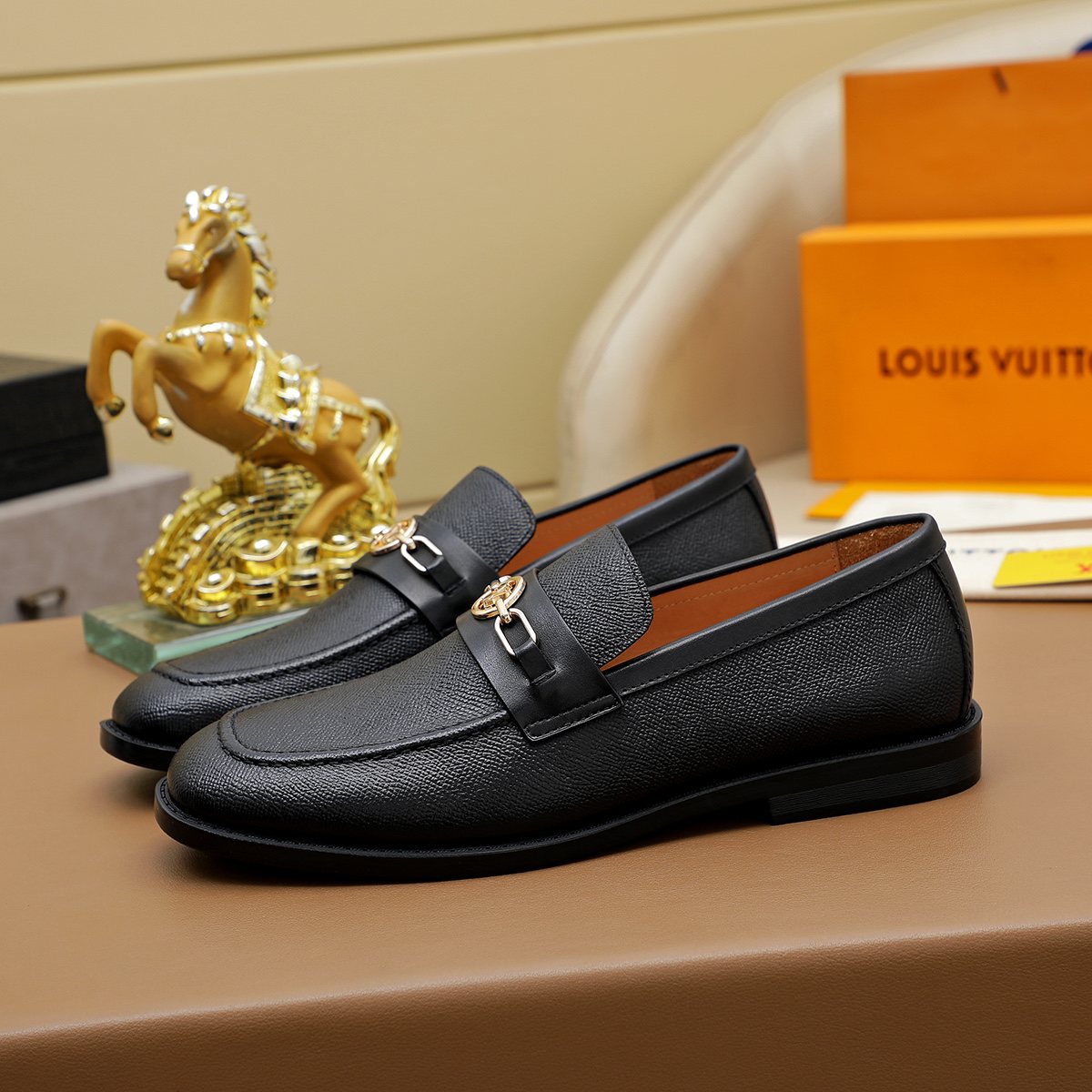 Louis Vuitton Black Metal-Link Loafers