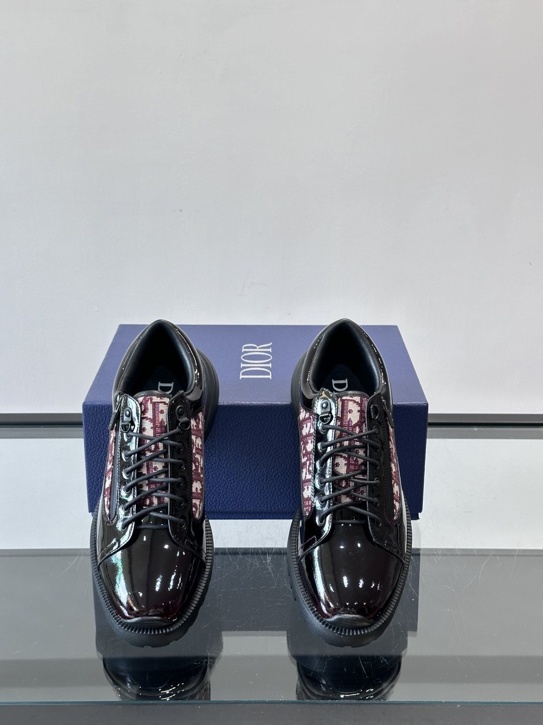 Dior Black Burgundy Patterned Derby Shoes