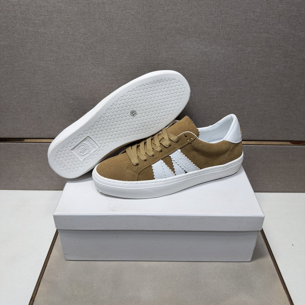 Moncler Men's Tan and White Striped Low-Top Sneakers