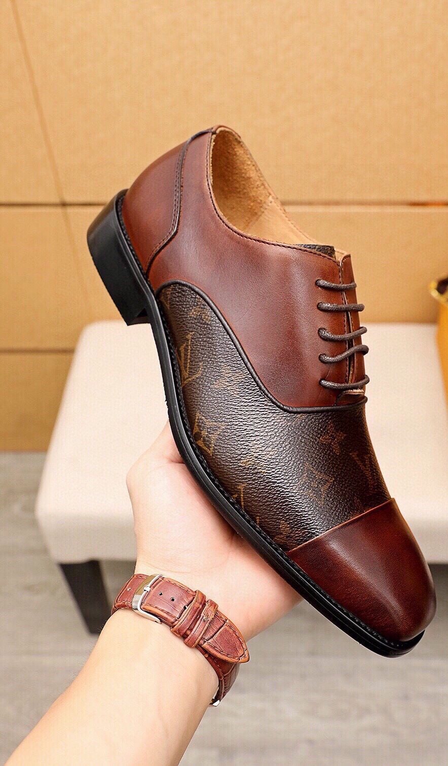 Louis Vuitton Patterned Panel Lace-Up Dress Shoes