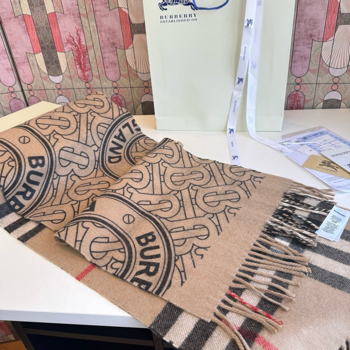 Burberry Reversible Check Fringe Scarf
