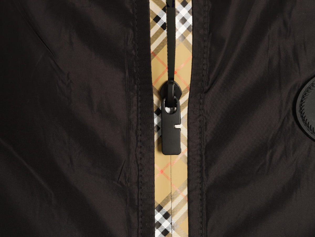Burberry Check-Trim Hooded Zip-Up Jacket - Dark Brown