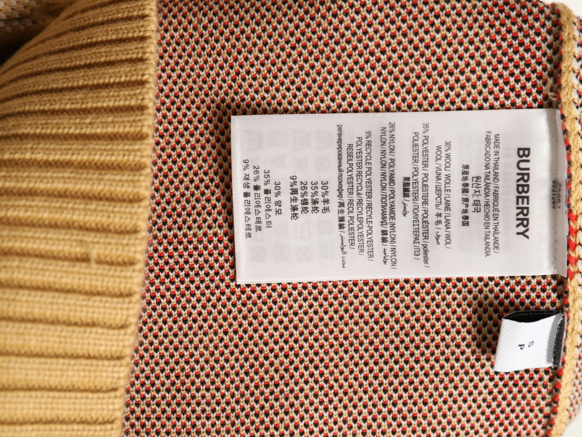Burberry Oversized-Check Crewneck Knit Sweater - Camel